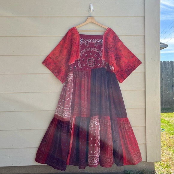 Handmade Earthy Voluminous Maxi Bandana Dress SKU 02265 Red Rose - Picture 3 of 16